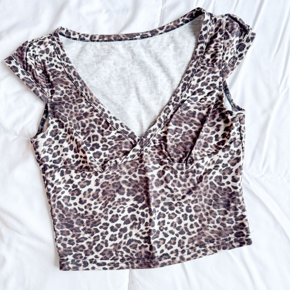 SHEIN Brown Leopard V-Neck Blouse